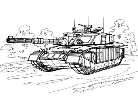 Раскраска Британский танк Челленджер 1 распечатать на А4 - Танки