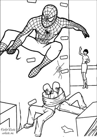 Spider-man связал преступников - разукрашка для мальчиков