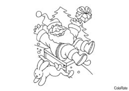 Дед Мороз и Санта Клаус бесплатная раскраска распечатать на А4 - Дед Мороз катается с горки