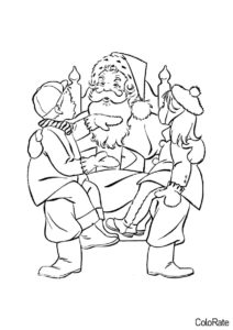 Бесплатная раскраска Дед Мороз с детьми распечатать на А4 - Дед Мороз и Санта Клаус