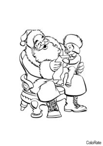 Дед Мороз с ребенком разукрашка скачать и распечатать - Дед Мороз и Санта Клаус