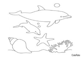 Дельфинчики на глубине (Дельфины) распечатать бесплатную раскраску