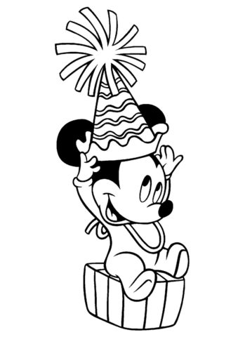 День рождения малыша Микки распечатать раскраску - Микки Маус