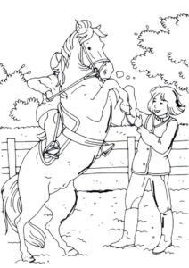 Дети играют с лошадкой раскраска распечатать и скачать - Лошади и пони