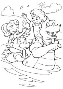 Дети на драконах (Лето) распечатать бесплатную раскраску