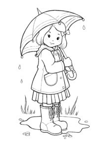 Разукрашка Девочка под зонтом распечатать на А4 - Осень
