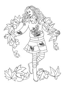 Бесплатная раскраска Девушка-осень - Осень