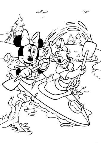 Раскраска Дейзи и Минни в лодке - Микки Маус