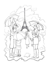 Дождливый Париж (Осень) раскраска для печати и загрузки