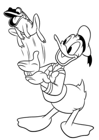 Бесплатная разукрашка для печати и скачивания Дональд и лягушка - Микки Маус
