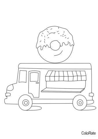 Грузовики бесплатная раскраска - Фургон с пончиком