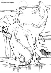 Гадрозавры раскраска распечатать на А4 - Динозавры