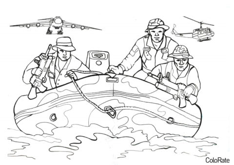 Военные распечатать раскраску - Где-то на воде