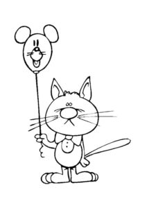 Разукрашка Грусный котяра с шариком распечатать и скачать - Коты, кошки, котята