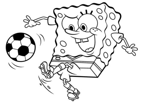 Разукрашка Губка Боб играет в футбол распечатать на А4 и скачать - Губка Боб