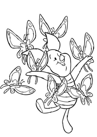 Раскраска Хрюня с бабочками - Винни Пух