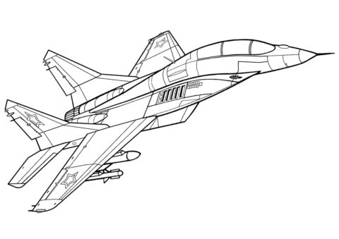 Самолеты бесплатная раскраска распечатать на А4 - Истребитель МиГ-29