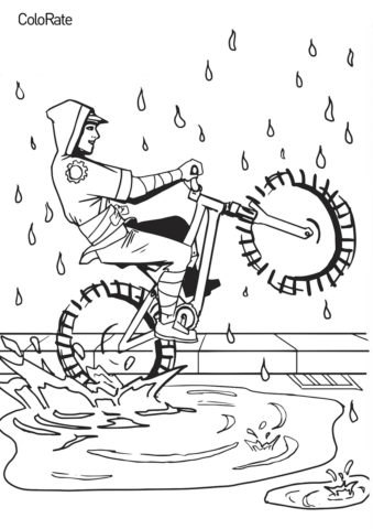 Катание во время дождя раскраска распечатать на А4 - Велосипеды