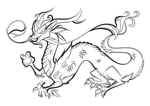 Бесплатная раскраска Китайский дракон - Драконы
