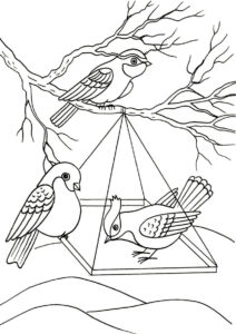Бесплатная раскраска Кормушка для птичек распечатать и скачать - Зима