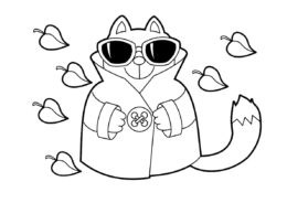 Кот в очках и пальто (Осень) распечатать бесплатную раскраску