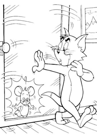 Раскраска Кот закрывает дверь перед носом Джерри распечатать и скачать - Том и Джерри