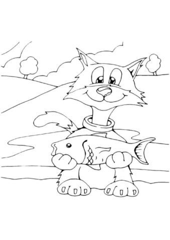 Котофей рыбак раскраска распечатать бесплатно на А4 - Коты, кошки, котята