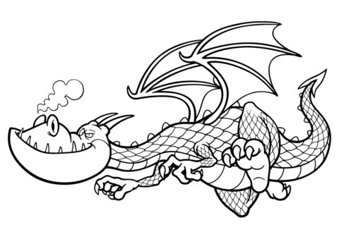 Драконы распечатать раскраску - Коварный мультяшный дракон
