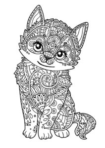 Бесплатная разукрашка для печати и скачивания Красивый котенок - Коты, кошки, котята