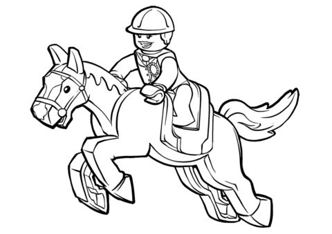 Раскраска Лего жокей распечатать на А4 - Лошади и пони