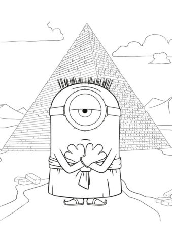Распечатать раскраску Лэнс на фоне пирамиды - Миньоны