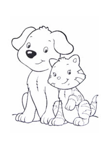 Лучшие друзья - собака и кот распечатать раскраску - Собаки и щенки