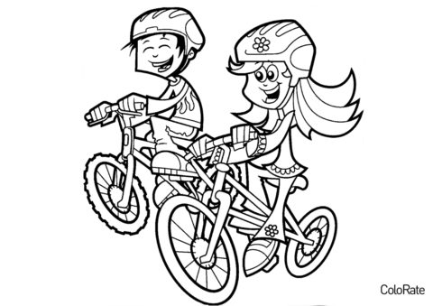 Мальчик и девочка на велопрогулке раскраска распечатать и скачать - Велосипеды