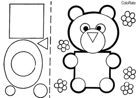 Бесплатная разукрашка для печати и скачивания Медвежонок - Геометрические фигуры