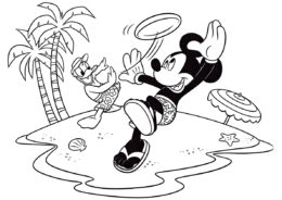 Микки и Дональд на пляже (Микки Маус) бесплатная раскраска на печать
