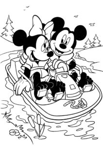 Бесплатная раскраска Микки Маус и Минни на катамаране распечатать на А4 - Микки Маус