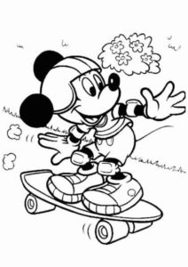 Бесплатная раскраска Микки на скейте распечатать и скачать - Микки Маус