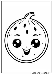 Милый улыбающийся арбуз - бесплатная раскраска для детей распечатать на А4