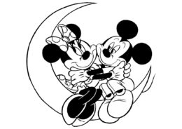 Раскраска Минни и Микки катаются на месяце распечатать и скачать - Микки Маус