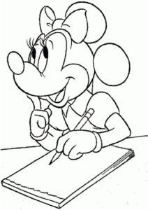 Раскраска Минни размышляет над письмом распечатать и скачать - Микки Маус