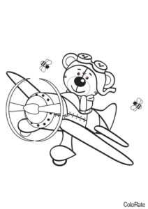 Распечатать раскраску Мишка в самолете - Медведи