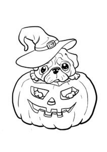 Мопс на Хэллоуин разукрашка скачать и распечатать - Собаки и щенки