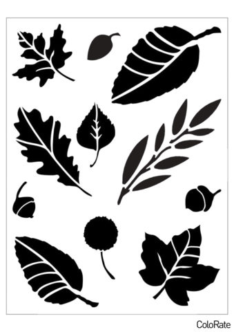Несколько листьев и желуди - Трафареты листьев бесплатный трафарет