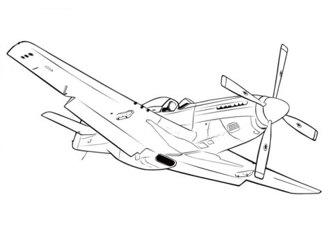 Бесплатная раскраска North American P-51 Mustang распечатать и скачать - Самолеты