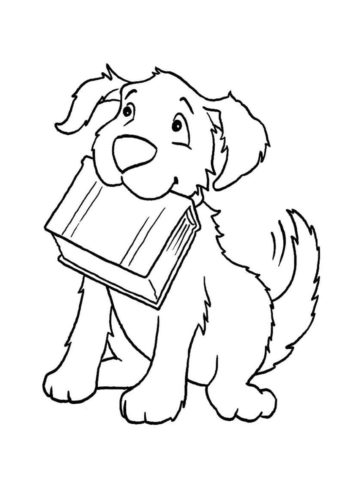 Образованная собака с книгой распечатать раскраску - Собаки и щенки