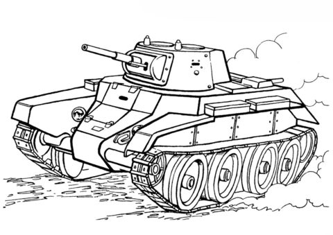 Отечественный танк БТ7 бесплатная раскраска - Танки