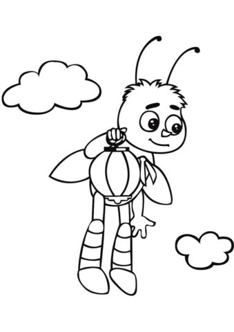 Лунтик бесплатная разукрашка - Пчеленок в воздухе