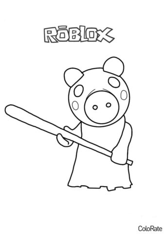 Roblox Piggy бесплатная раскраска - Пигги с дубинкой