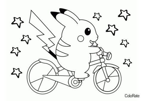 Бесплатная раскраска Пикачу на велосипеде - Велосипеды