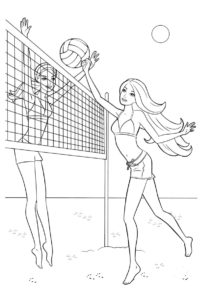 Барби бесплатная раскраска распечатать на А4 - Пляжный волейбол